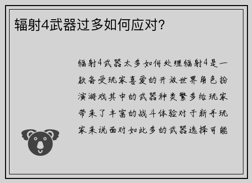 辐射4武器过多如何应对？